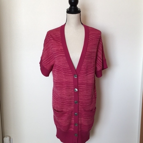 Peter Som Pink Print Long Cardigan SZ-M - Picture 1 of 5